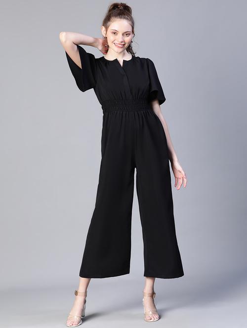 black solid bell sleeves full length jumpsuit - 20206477 - Standard Image - 0