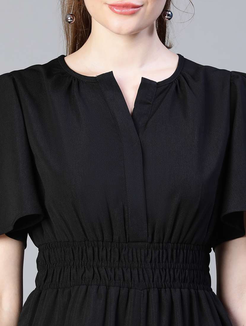 black solid bell sleeves full length jumpsuit - 20206477 - Standard Image - 5