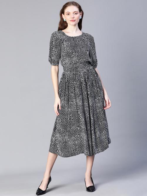 animal print raglan sleeves empire line dress with pocket - 20206553 - Standard Image - 0