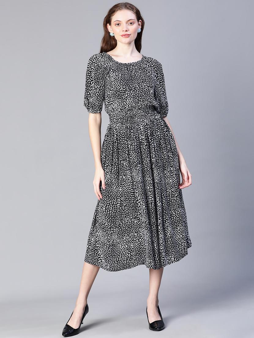 animal print raglan sleeves empire line dress with pocket - 20206553 - Zoom Image - 0