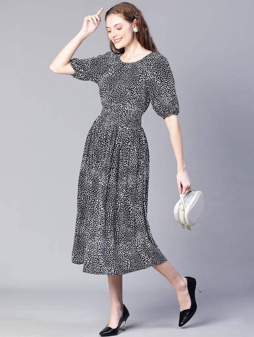 animal print raglan sleeves empire line dress with pocket - 20206553 - Standard Image - 3