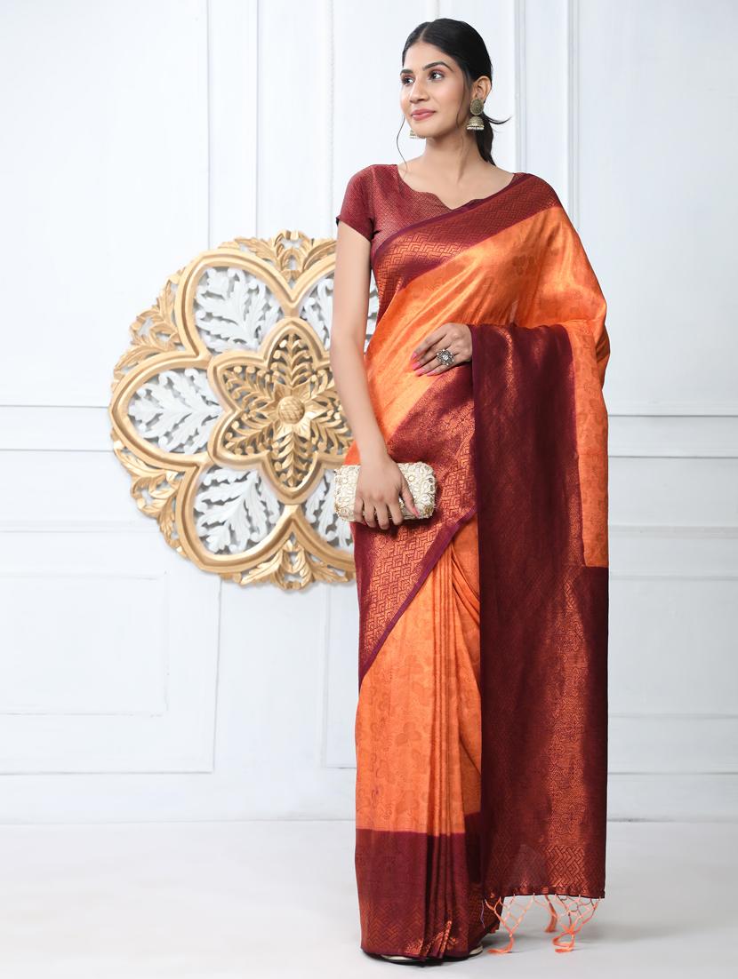 orange silk saree with blouse - 20206827 - Standard Image - 3