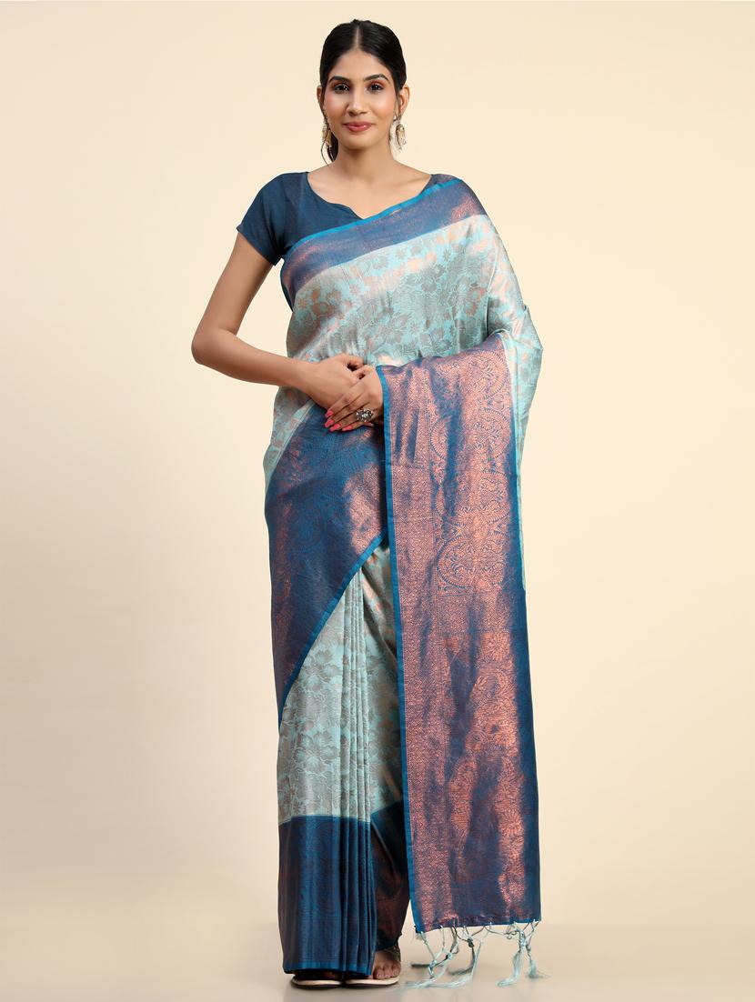 light blue silk banarasi saree with blouse - 20206842 -  Zoom Image - 0