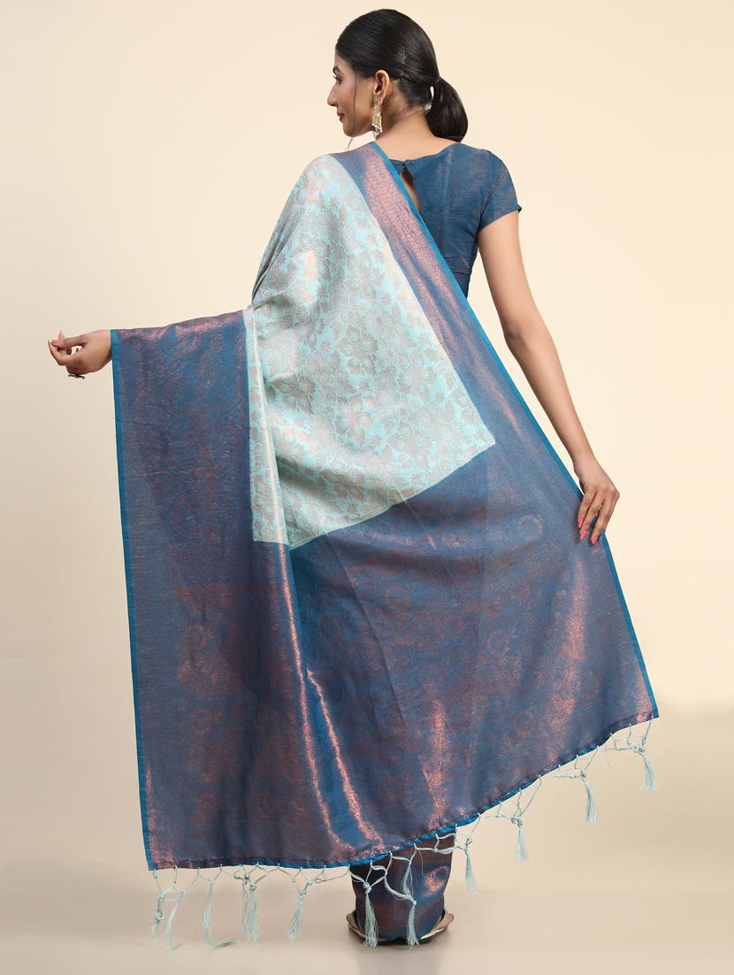 light blue silk banarasi saree with blouse - 20206842 - Standard Image - 3