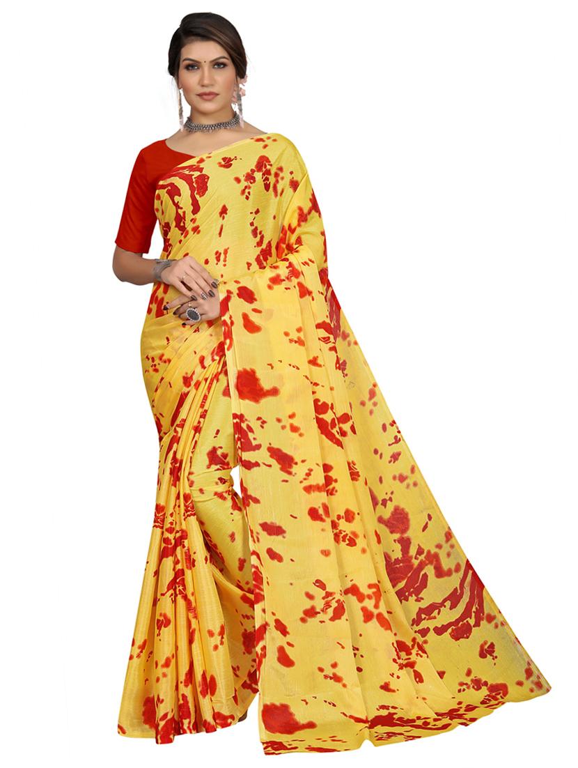 yellow printed saree with blouse - 20206855 - Zoom Image - 0