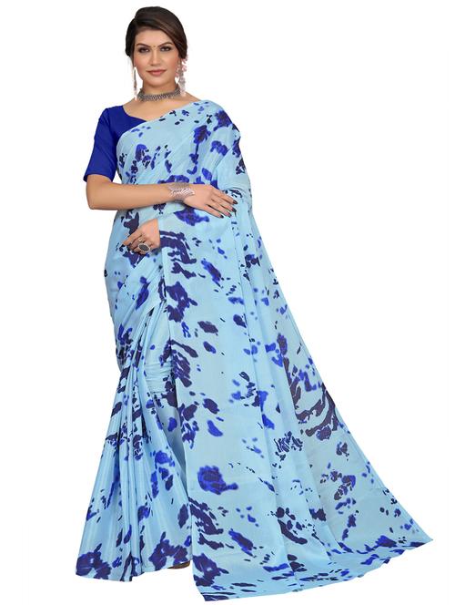 light blue printed saree with blouse - 20206858 - Standard Image - 0