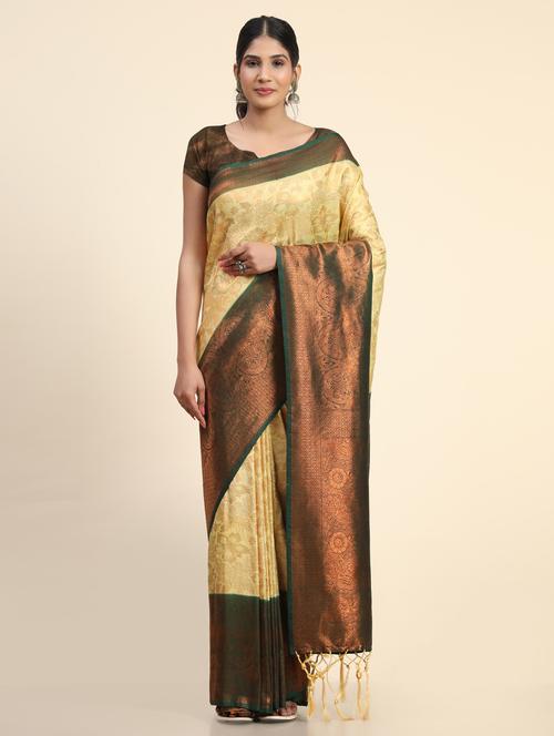 cream silk banarasi saree with blouse - 20206950 -  Standard Image - 0