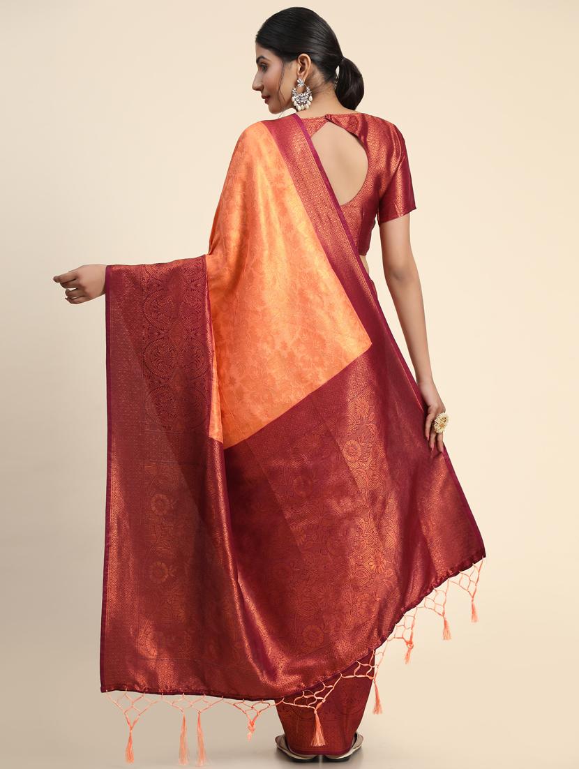 orange silk banarasi saree with blouse - 20206953 - Standard Image - 3