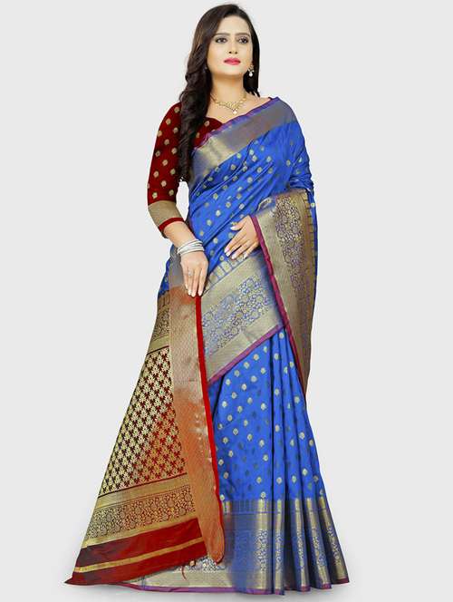 light blue silk blend kanjivaram saree with blouse - 20206976 -  Standard Image - 0