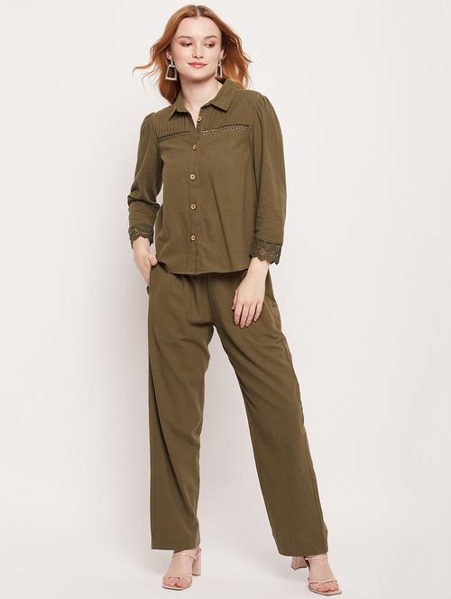 green solid top and trouser co-ord set - 20207351 -  Standard Image - 0