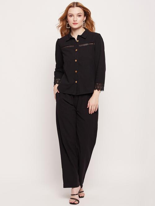 black solid top and trouser co-ord set - 20207352 -  Standard Image - 0