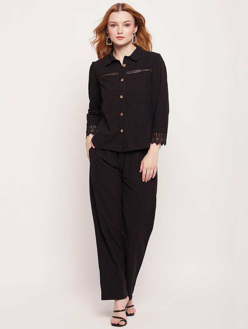 black solid top and trouser co-ord set - 20207352 -  Zoom Image - 0