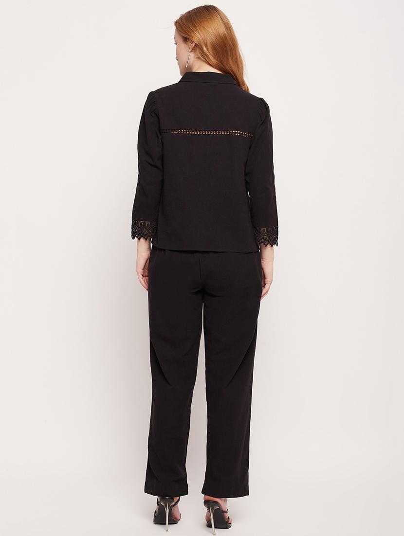 black solid top and trouser co-ord set - 20207352 - Standard Image - 3