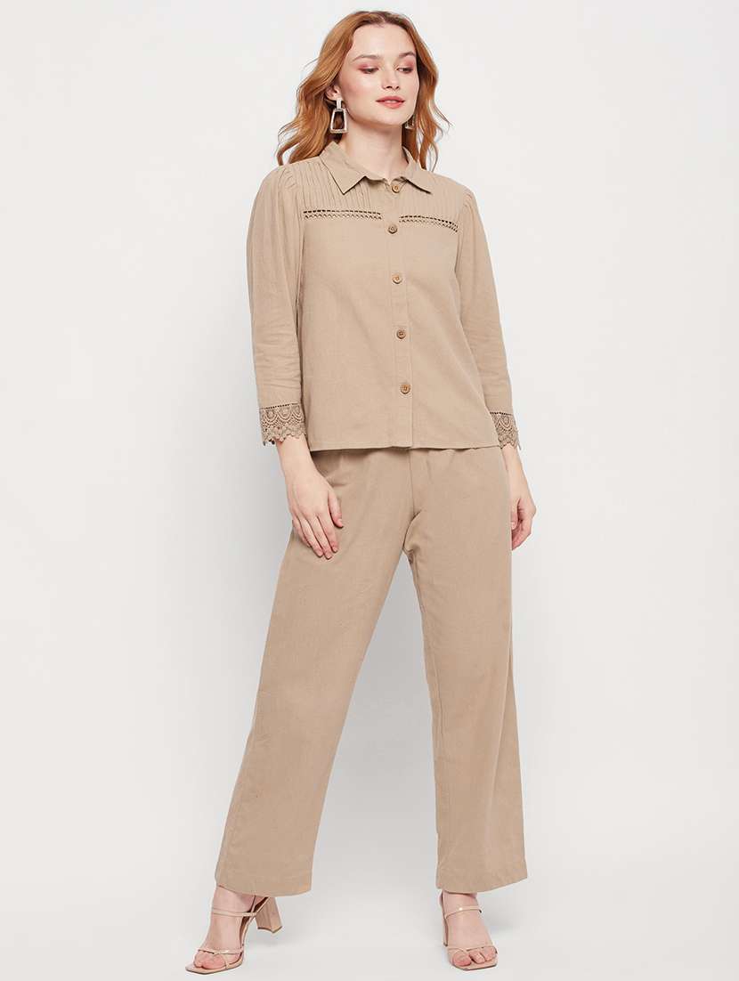 beige solid top and trouser co-ord set