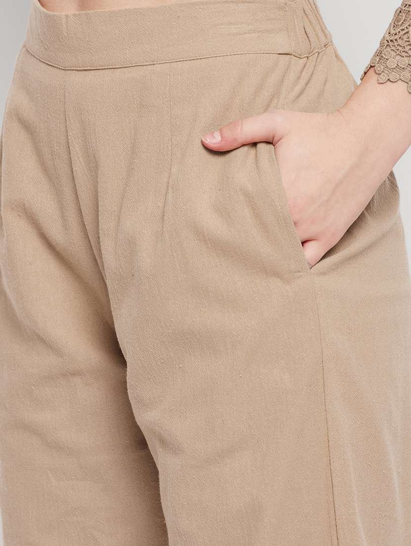 beige solid top and trouser co-ord set - 20207353 -  Standard Image - 5