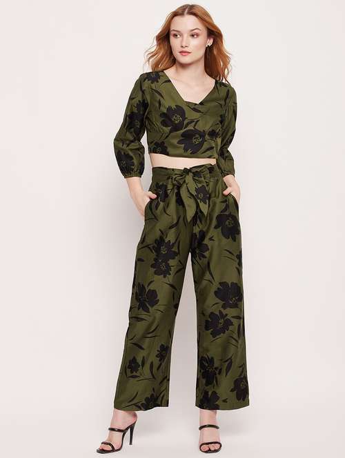 green floral print top and trouser co-ord set - 20207354 -  Standard Image - 0