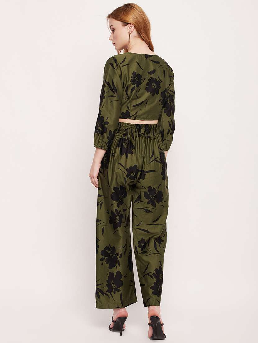 green floral print top and trouser co-ord set - 20207354 -  Standard Image - 3