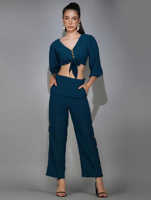 blue solid top and trouser co-ord set - 20207356 - Standard Image - 0