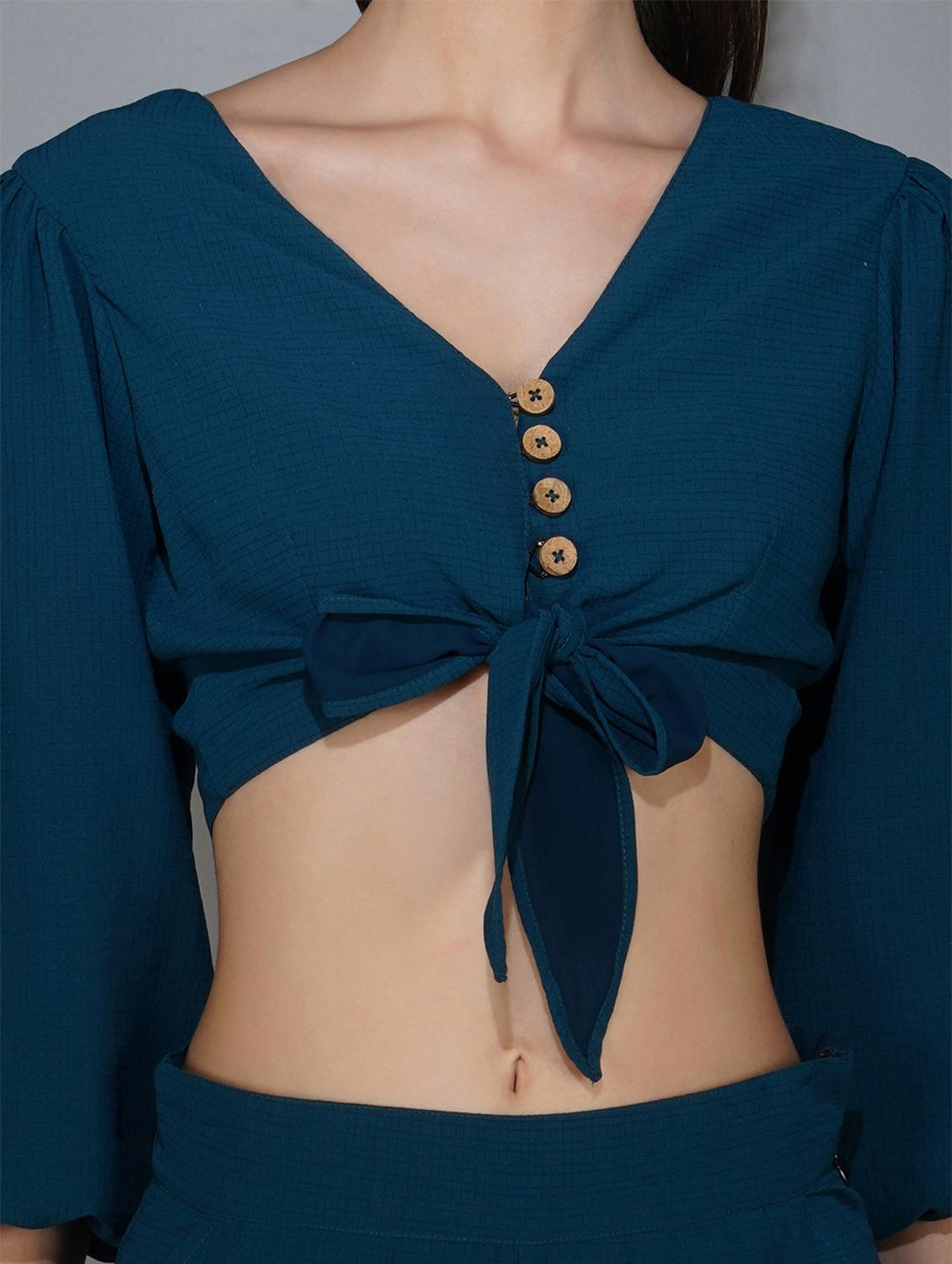 blue solid top and trouser co-ord set - 20207356 - Standard Image - 5