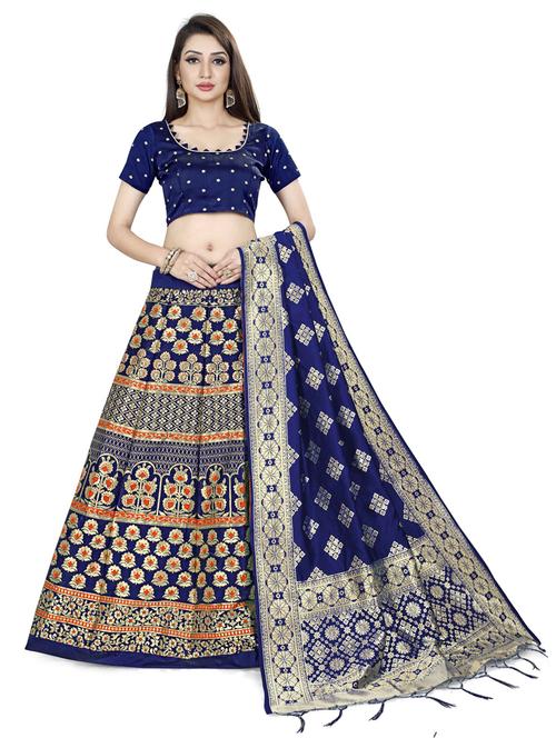 blue self design lehenga choli with dupatta set - 20207897 -  Standard Image - 0
