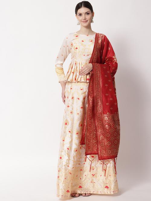 zari work semi-stitched lehenga choli with dupatta - 20208414 - Standard Image - 0