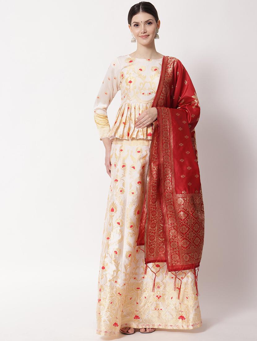 zari work semi-stitched lehenga choli with dupatta - 20208414 - Zoom Image - 0