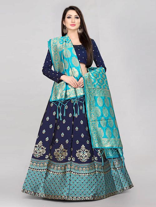 zari work semi-stitched lehenga choli with dupatta - 20208565 - Standard Image - 0