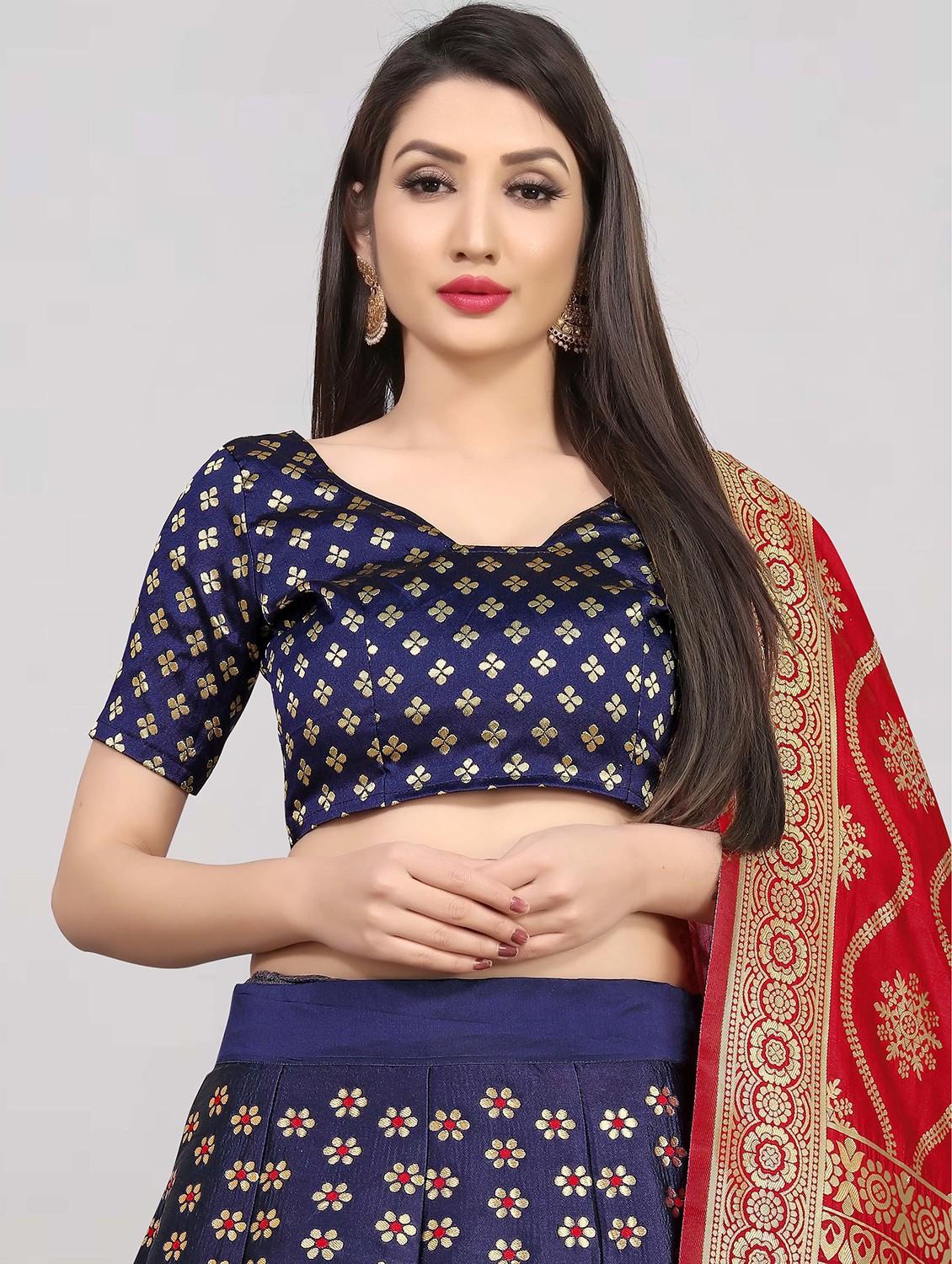 zari work semi-stitched lehenga choli with dupatta - 20208973 - Standard Image - 3
