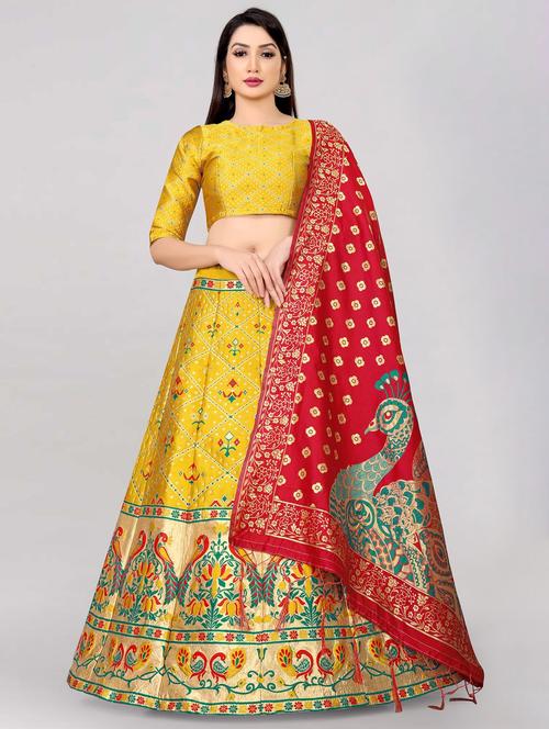 zari work semi-stitched lehenga choli with dupatta - 20208979 - Standard Image - 0