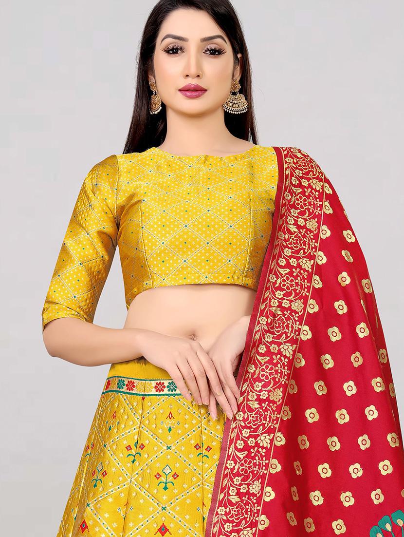zari work semi-stitched lehenga choli with dupatta - 20208979 - Standard Image - 3