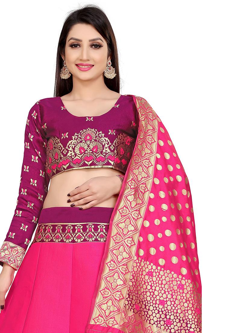 zari work semi-stitched lehenga choli with dupatta - 20209095 - Standard Image - 3