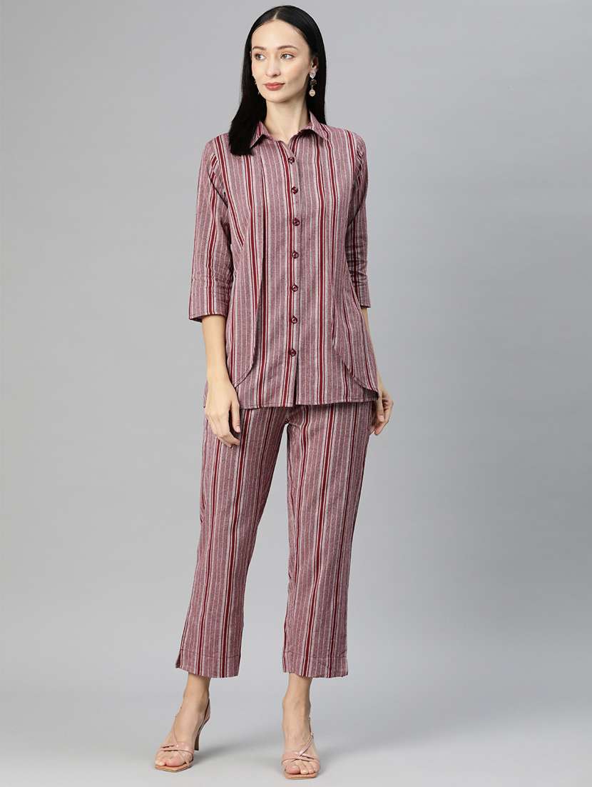 purple shirt collar striped top and trouser co-ord set  - 20209244 -  Zoom Image - 0