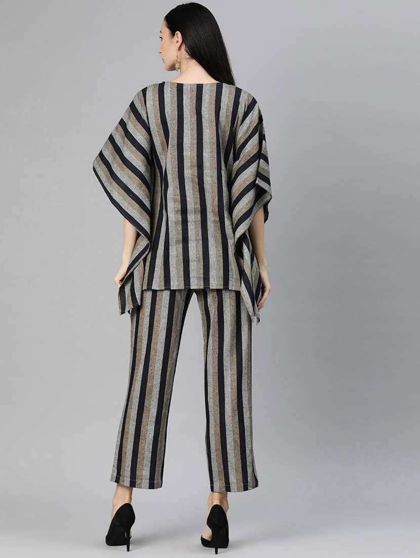 grey v neck striped kaftan top and trouser co-ord set  - 20209250 -  Standard Image - 3