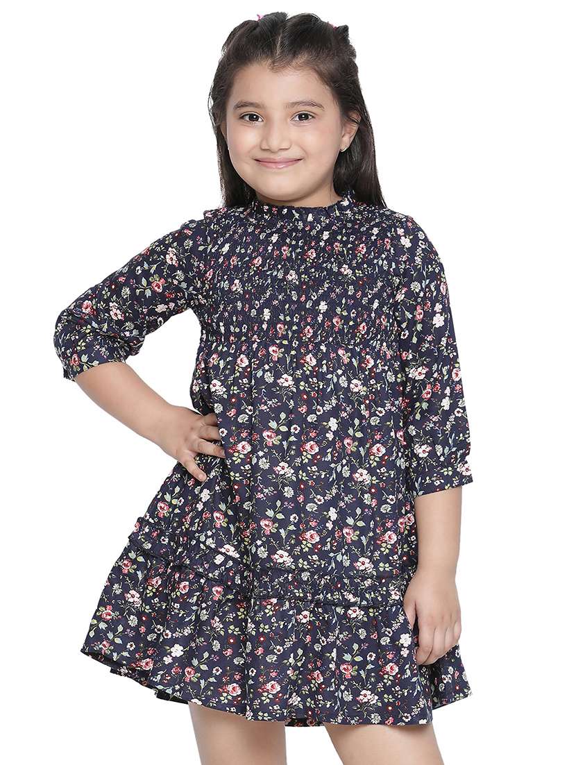 girls mock neck three quarter sleeves frock - 20209366 - Zoom Image - 0