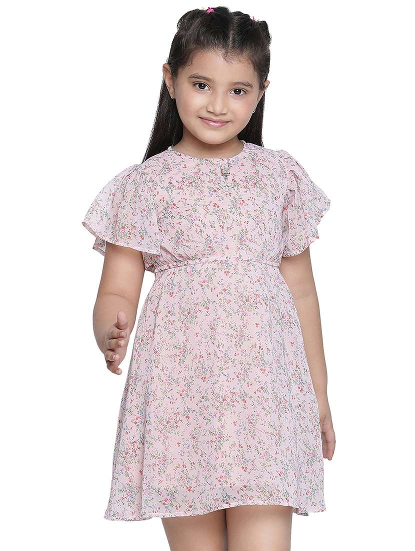 girls round neck cape sleeve frock - 20209369 - Zoom Image - 0