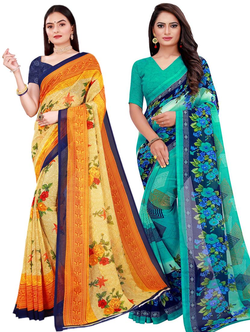 pack of 2 printed sarees with blouse - 20209385 - Zoom Image - 0