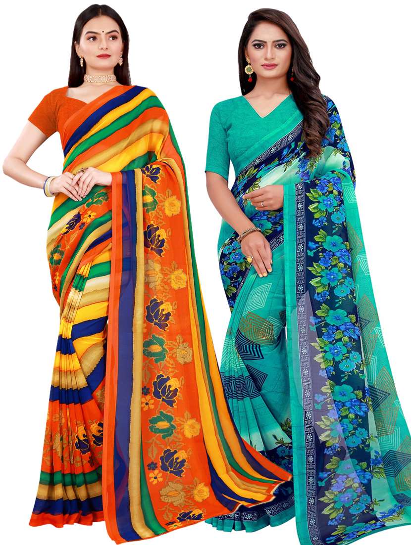 pack of 2 printed sarees with blouse