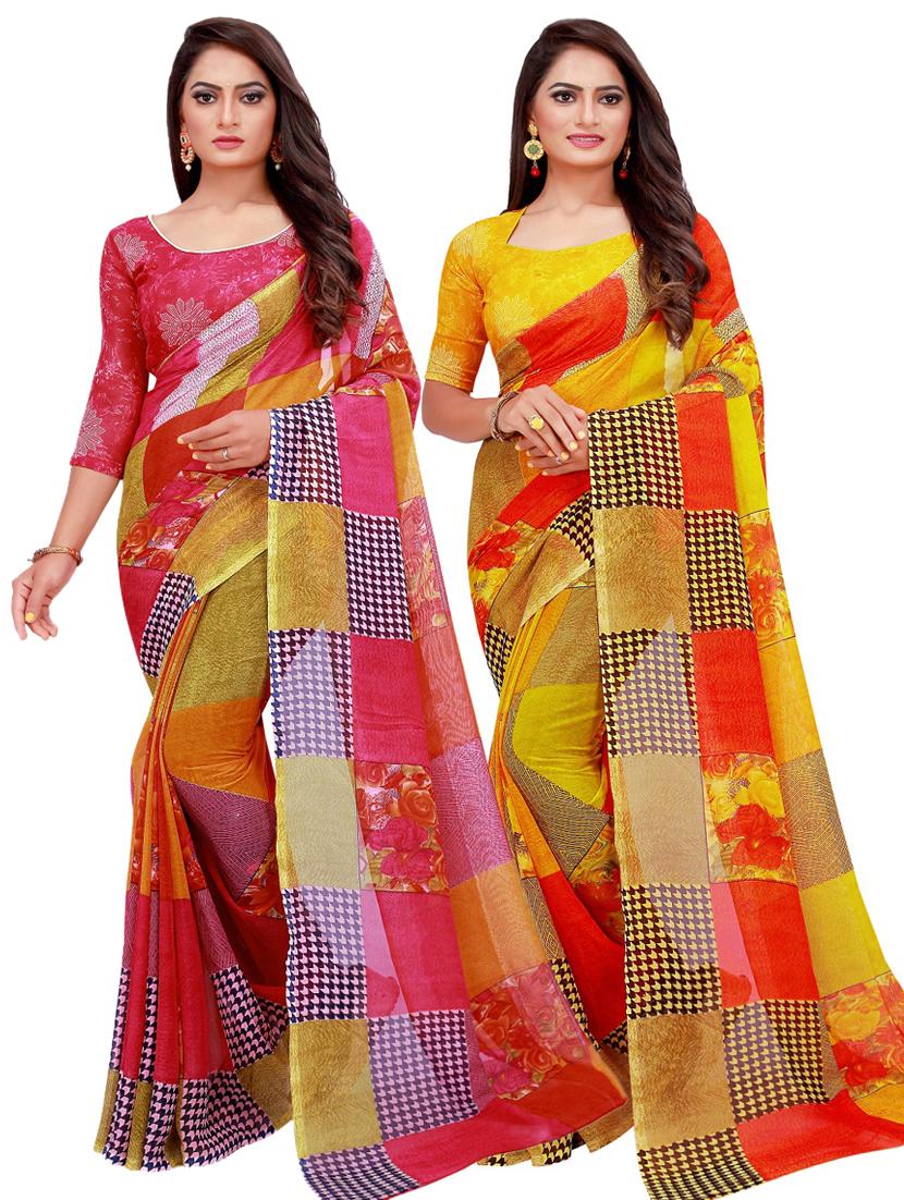 pack of 2 printed sarees with blouse - 20209403 - Zoom Image - 0