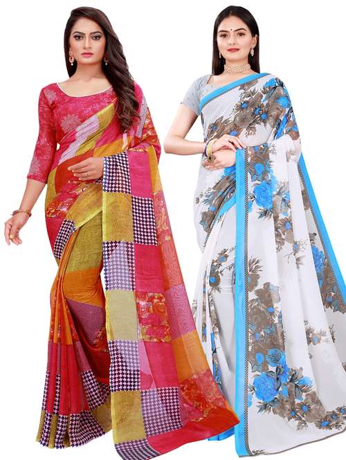 pack of 2 printed sarees with blouse - 20209405 -  Standard Image - 0