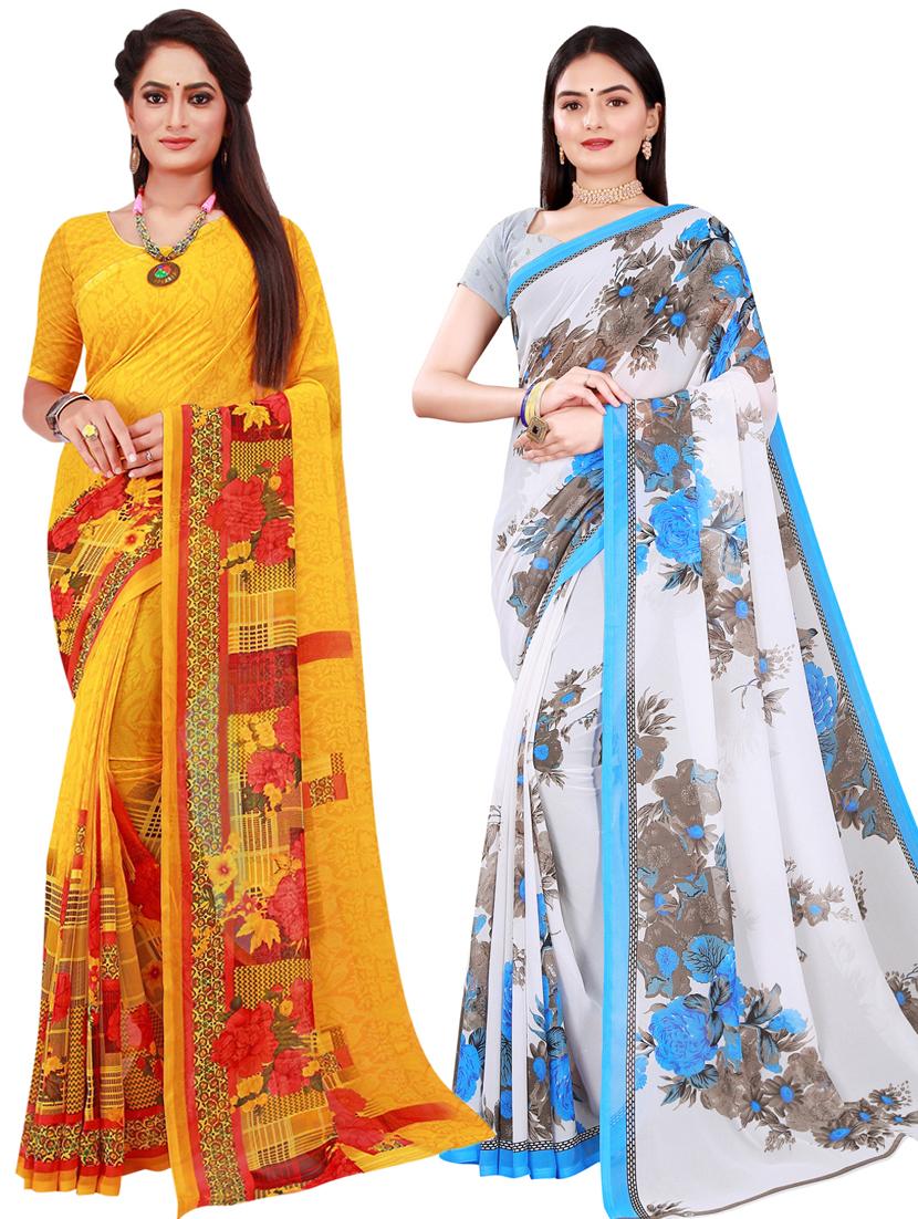 pack of 2 printed sarees with blouse