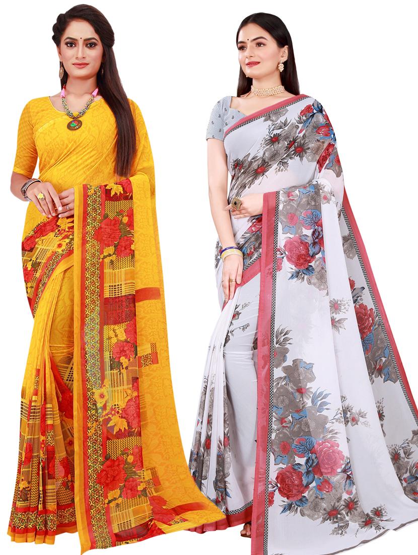 pack of 2 printed sarees with blouse