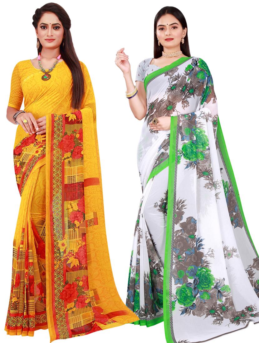 pack of 2 printed sarees with blouse - 20209409 -  Zoom Image - 0