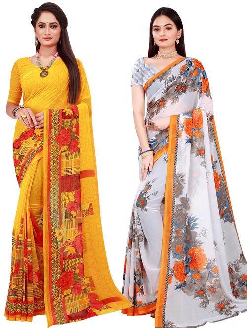 pack of 2 printed sarees with blouse - 20209410 - Standard Image - 0