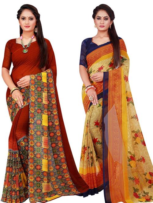 pack of 2 printed sarees with blouse - 20209442 -  Standard Image - 0