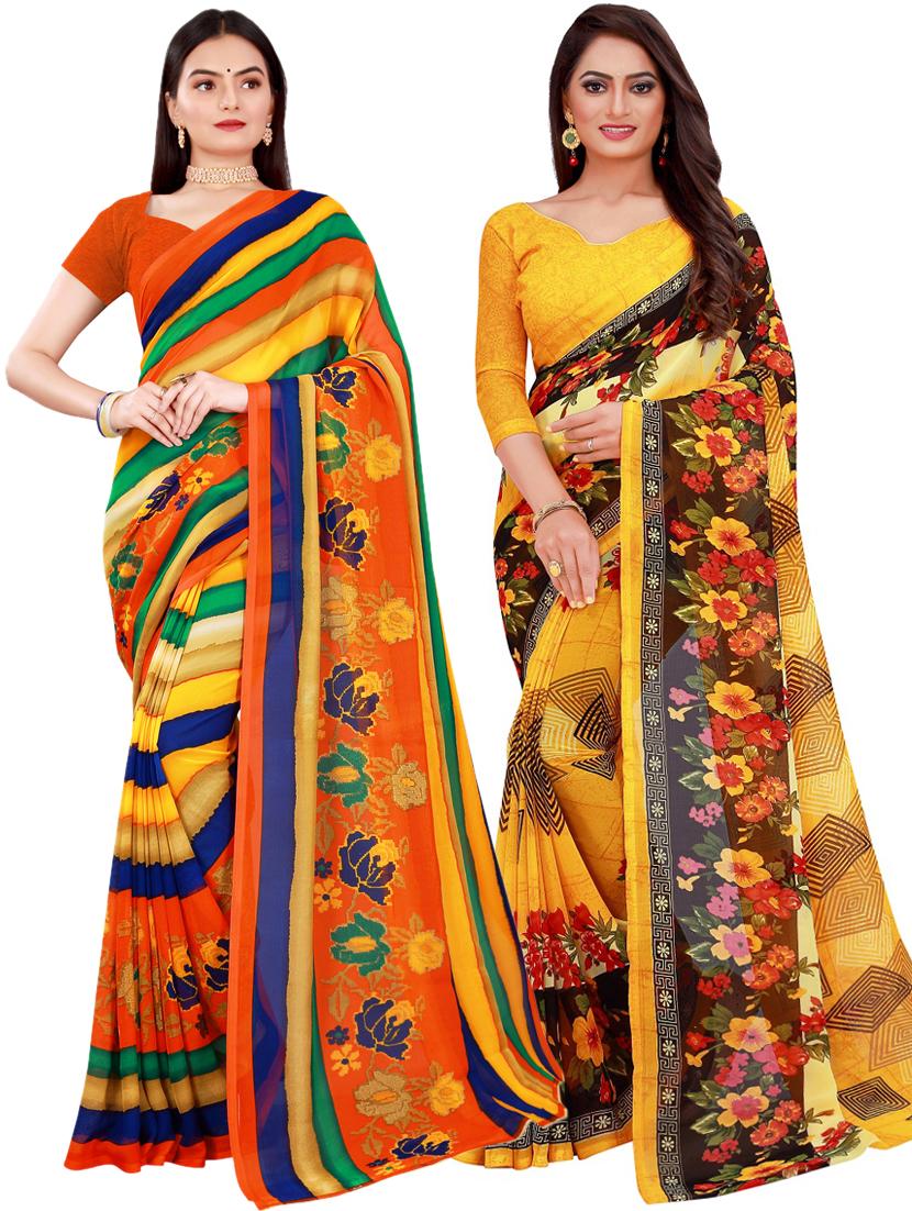 pack of 2 printed sarees with blouse - 20209447 - Zoom Image - 0