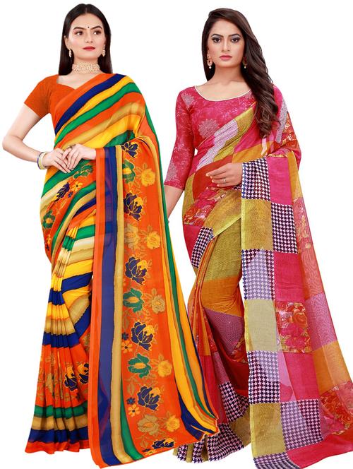 pack of 2 printed sarees with blouse - 20209448 -  Standard Image - 0