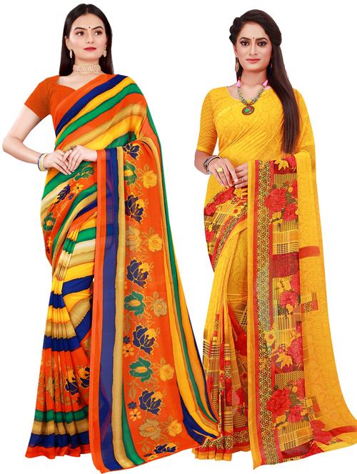 pack of 2 printed sarees with blouse - 20209449 -  Standard Image - 0