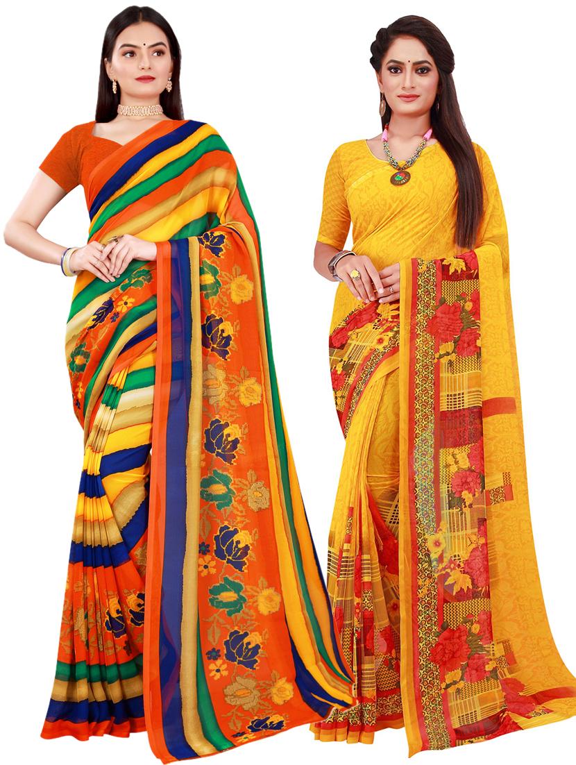 pack of 2 printed sarees with blouse - 20209449 -  Zoom Image - 0