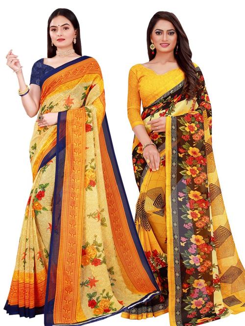pack of 2 printed sarees with blouse - 20209468 - Standard Image - 0