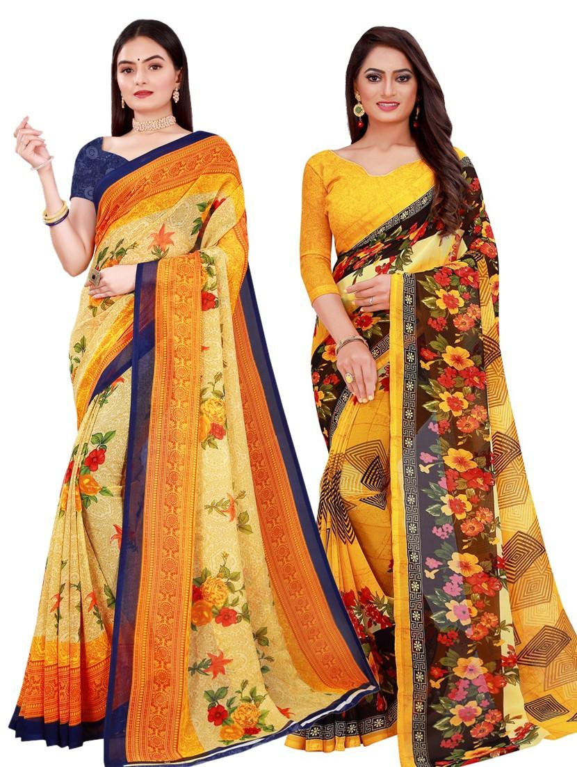 pack of 2 printed sarees with blouse - 20209468 - Zoom Image - 0